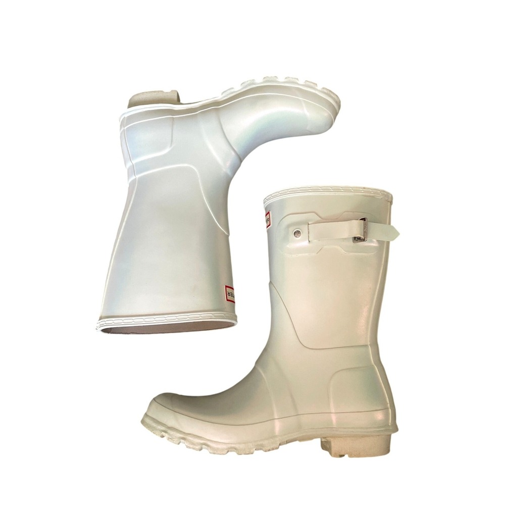 Hunter Original Short Nebula White Iridescent Rain Boots Size 9 - Picture 2 of 8